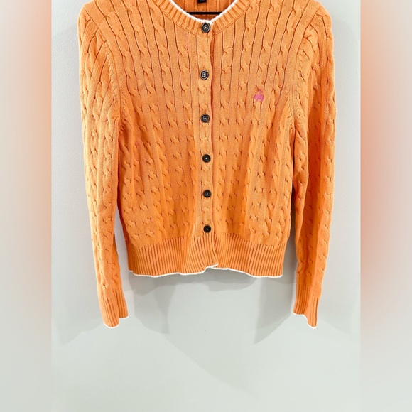Brooks Brothers Orange Cable Knit Cardigan Sweater Size Large - Picture 4 of 6